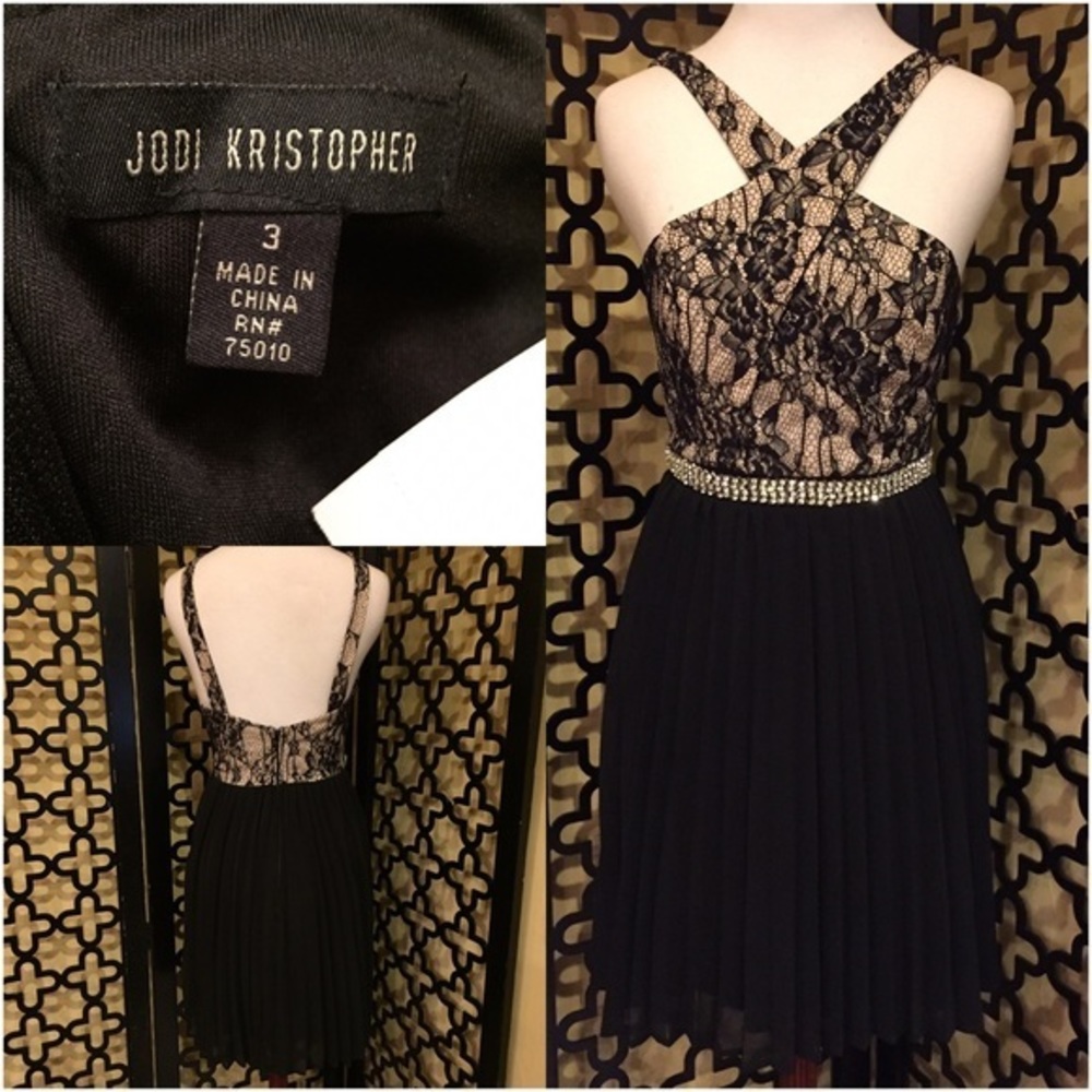 NWT JODI KRISTOPHER Black Sleeveless Pleated Skirt Jr SIZE 3 DRESS Evening